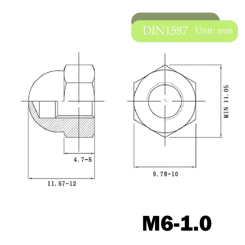 sotoolstop Store M6 Black Acorn Cap Nuts, M6-1.0 Black Acorn Nut Stainless Steel 18-8(304), 20Pcs-Pack - Image 5